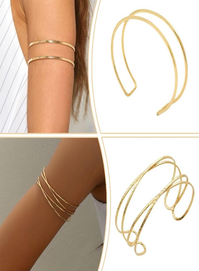 ADULLPONY 6 Pieces Gold Arm Cuff Jewelry Upper Arm Cuff Bracelets Bangle Adjustable Armband Set for Women - Image 3